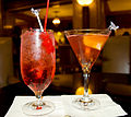 Image 28Mixed drinks: a non-alcoholic Shirley Temple (left) and alcoholic Cosmopolitan (right) (from List of drinks)