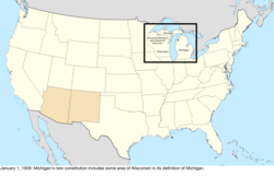 Map of the change to the United States in central North America on January 1, 1909