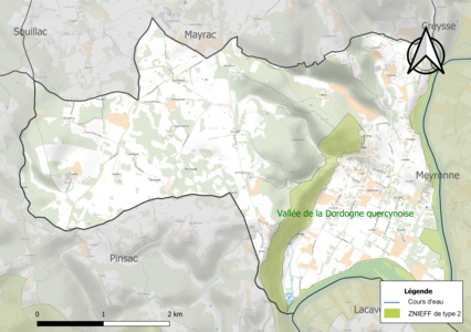 Carte de la ZNIEFF de type 2 sur la commune.