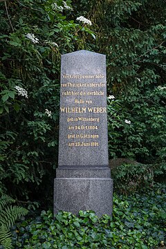 Grave and tombstone of Wilhelm Eduard Weber at the historic city cemetery (Stadtfriedhof) in Göttingen, Germany.