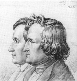 Ets van Jacob en Wilhelm Grimm van de hand van hun broer Ludwig Emil, 1843