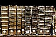 Books on a bookshelf in the Bibliothèque Mazarine