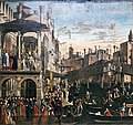 Vittore Carpaccio, Čudež križa pri Rialtu, prikazuje most okoli leta 1496