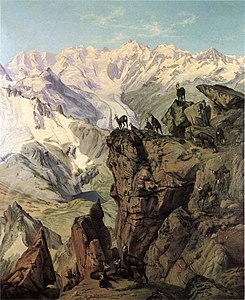 Wilhelm Georgy: Bernina-Gruppe mit Gemsen vom Piz Languard.