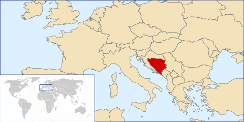 Location of Bosnia and Herzegovina in Europe