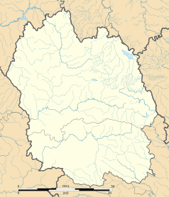 Mapa konturowa Lozère, blisko centrum na lewo znajduje się punkt z opisem „Montrodat”