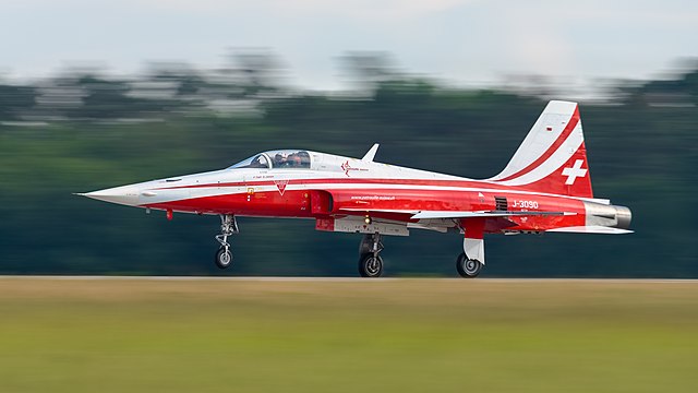 Swiss Air Force/Patrouille Suisse Northrop F-5E Tiger II display team at ILA Berlin Air Show 2016.