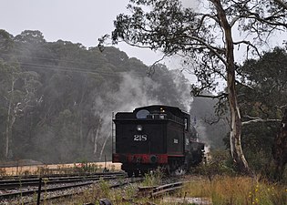 ZigZag Railway steam locomotive 218 in Clarence yard preparing to run around the train