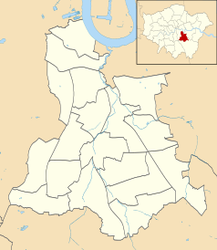 Mapa konturowa gminy Lewisham, po lewej znajduje się punkt z opisem „Honor Oak Park”