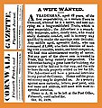 05:55, 8 March 2022 — Wife Wanted - Royal Cornwall Gazette, Falmouth Packet and Plymouth Journal (1828)