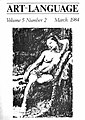 photographie montrant un dessin d'une femme nue reproduit sur la couverture de la revue Art-Language volume 5 numéro 2