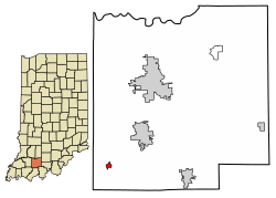 Location of Holland in Dubois County, Indiana.