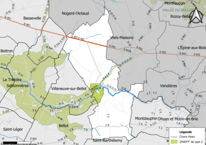 Carte des ZNIEFF de type 2 de la commune.