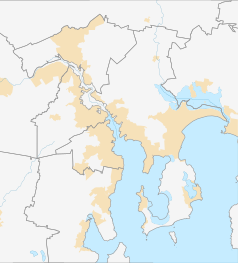 Mapa konturowa Hobart, u góry nieco na lewo znajduje się punkt z opisem „Gagebrook”