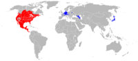 rød = oprindelig, blå = introduceret