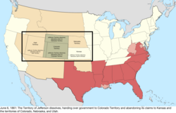 Map of the change to the United States in central North America on June 6, 1861