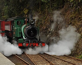 ABT loco No 3 shunting carriages at Dubbil Barril in preparation for its return trip to Queenstown