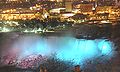 American Falls in winter at night with blue lighting