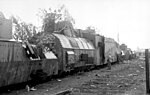 Soviet armoured train No.2 "Yuzhnouralskiy Zheleznodorozhnik" (South-Ural Railroad Man), of 38th Armoured Train Unit, Briansk front, abandoned at Marmyzhi 29 June 1942 (OB-3 type)