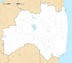 Mapa konturowa Fukushimy, po prawej nieco u góry znajduje się punkt z opisem „Minami-Sōma”