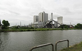 Gemeinschaftskraftwerk mit Umspannwerk und Kohlehalde am Mittellandkanal