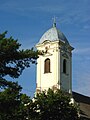 Le clocher de l'église catholique de la Reine-du-Rosaire