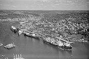 Framnæs med hvalbåter i 1956. Flyfoto: Widerøe/Vestfoldmuseene