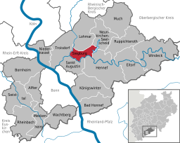 Läget för staden Siegburg i Rhein-Sieg-Kreis