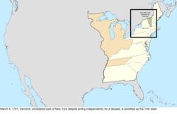 Map of the change to the United States in central North America on March 4, 1791