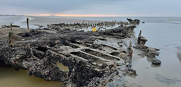 Shipwreck of HMS Crested Eagle on the Zuydcoote beach.