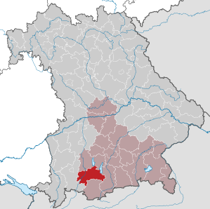 Beliggenheden af Landkreis Weilheim-Schongau i Bayern (klikbart kort)