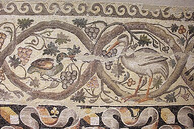 Roman Vitruvian scrolls on a mosaic with animals, 4th century AD, mosaic, Louvre