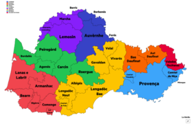 Mapa de las sosregions d'Occitània de Jornalet, inclusent Albigés.