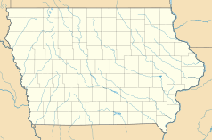 Mapa konturowa Iowa, na dole po lewej znajduje się punkt z opisem „Glenwood”