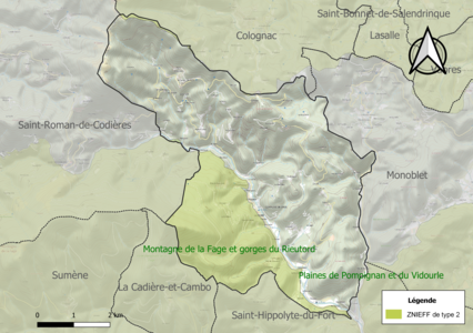 Carte de la ZNIEFF de type 2 sur la commune.