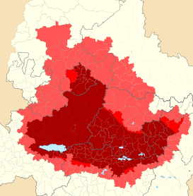 alt=     Mapa del Bajío con base en la definición geográfica.     Mapa del Bajío con base en la división política municipal.      Zona de influencia.