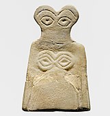 Eye idol; 3700–3500 BC; gypsum alabaster; 6.5 × 4.2 × 0.6 cm; Metropolitan Museum of Art