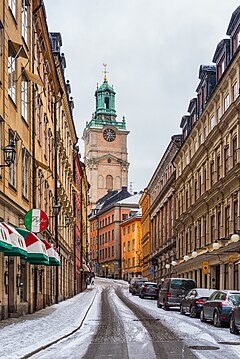 Storkyrkan as seen from the bottom of Storkyrkobrinken, Stockholm.