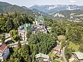 Das Hotel aus der Luft mit Blick auf Polleroswand, Adlitzgräben und Rax