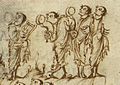 Circa 850 A.D. Musicians in the Utrecht Psalter holding a lyre and clappers.