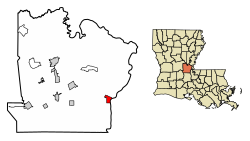 Location of Simmesport in Avoyelles Parish, Louisiana.