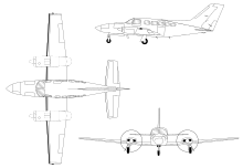 3-view line drawing of the Cessna 401C