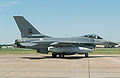 F-16A (identifier 15112) taxis for takeoff at the Royal International Air Tattoo, Fairford