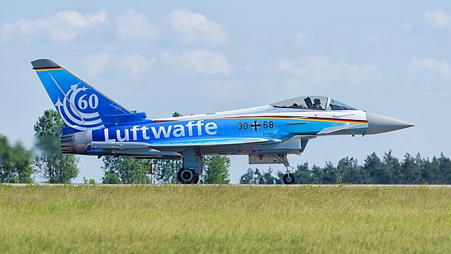 Eurofighter Typhoon EF2000 (reg. 30+68) of the German Air Force (Deutsche Luftwaffe, Taktisches Luftwaffengeschwader 74) at ILA Berlin Air Show 2016.