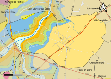 Carte montrant en couleurs le zonage géologique simplifié d'une commune