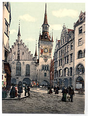 Old Town-hall (Altes Rathaus), view from Marienplatz towards Tal, late 19th century