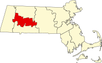 Map of Masačusets highlighting Hampshire County