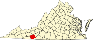 Map of Virginia highlighting Carroll County