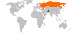 Map indicating locations of Afghanistan and Russia