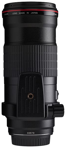 File:Canon EF 180mm f3.5L Macro USM back horizontal with tripod ring.jpg